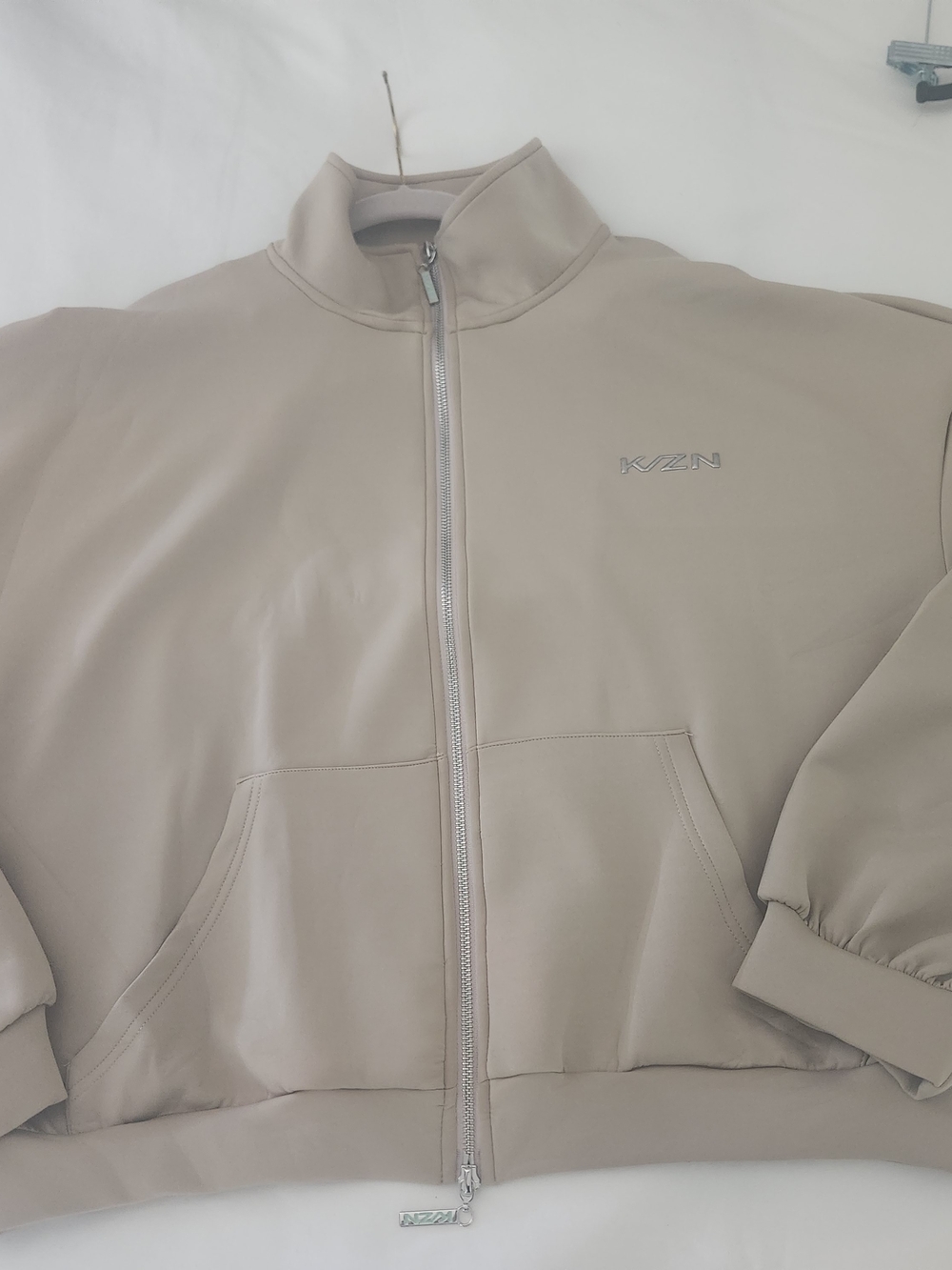K/ZN Women's Beige Neoprene Double Zip-Up Jacket XL - Picture 14 of 16